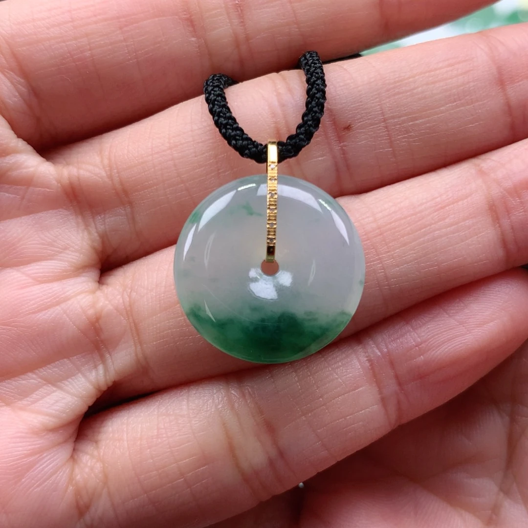 翡翠吊坠(不含链)18K金镶嵌平安扣