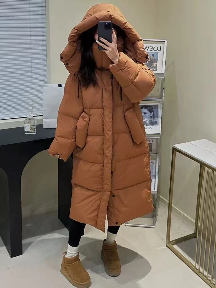 a08 新款大板中长款连帽休闲大码羽绒服女百搭加厚款