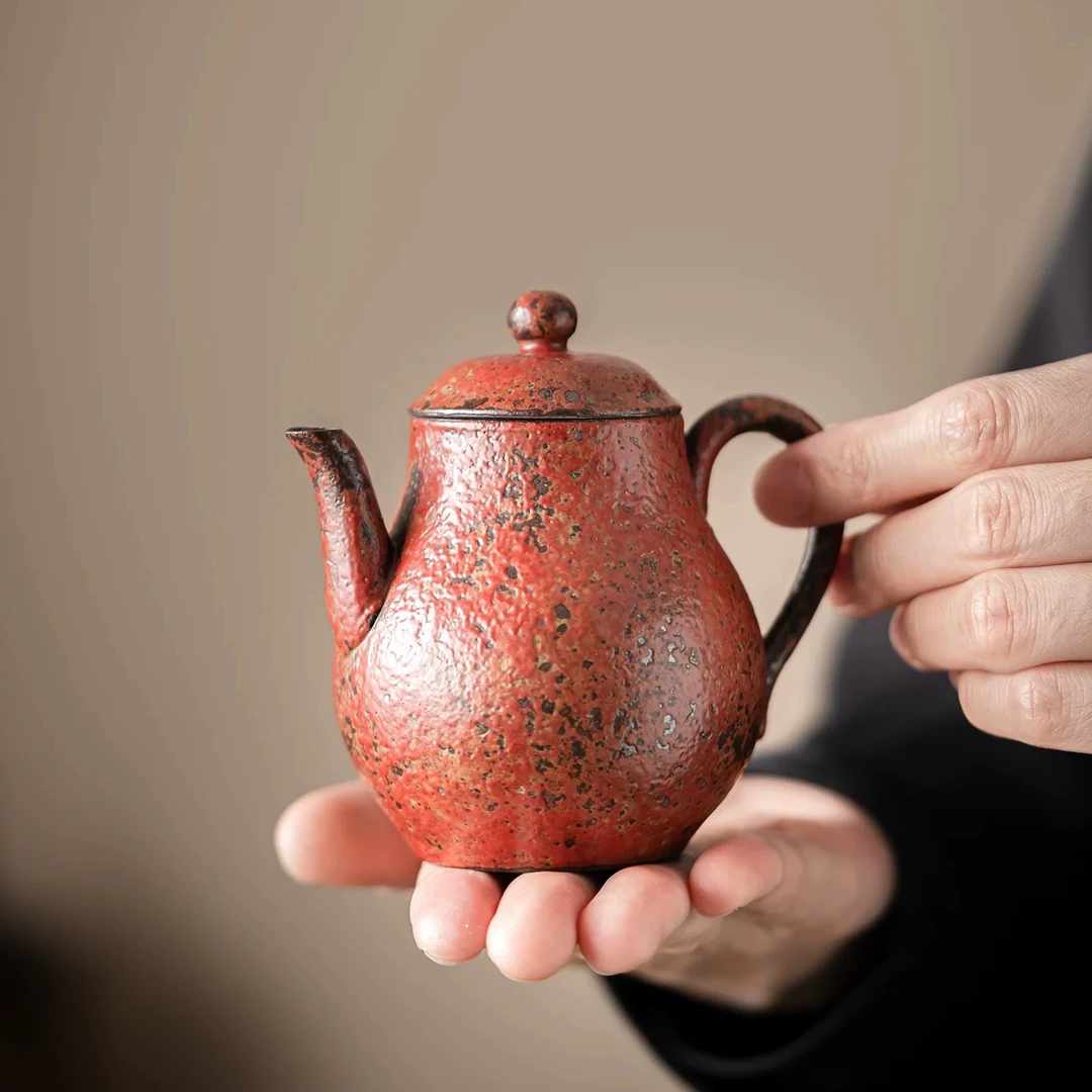 （满山红.新）赭石釉高潘龙蛋壶 中式泡茶壶粗陶急须壶家用单个茶具