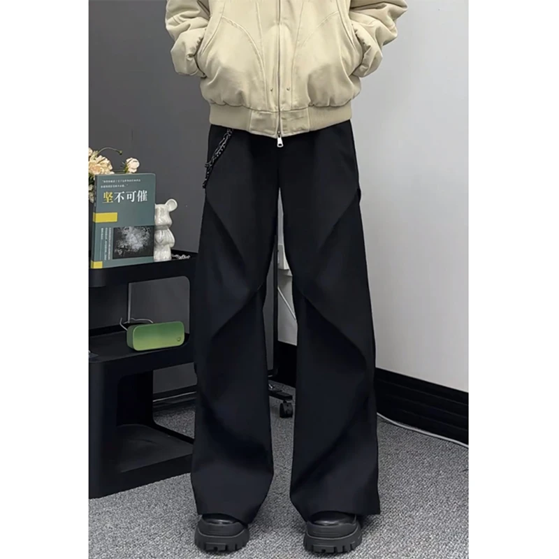 cleanfit褶皱西裤男款秋冬款高级感堆堆裤子美式高街阔腿拖地长裤