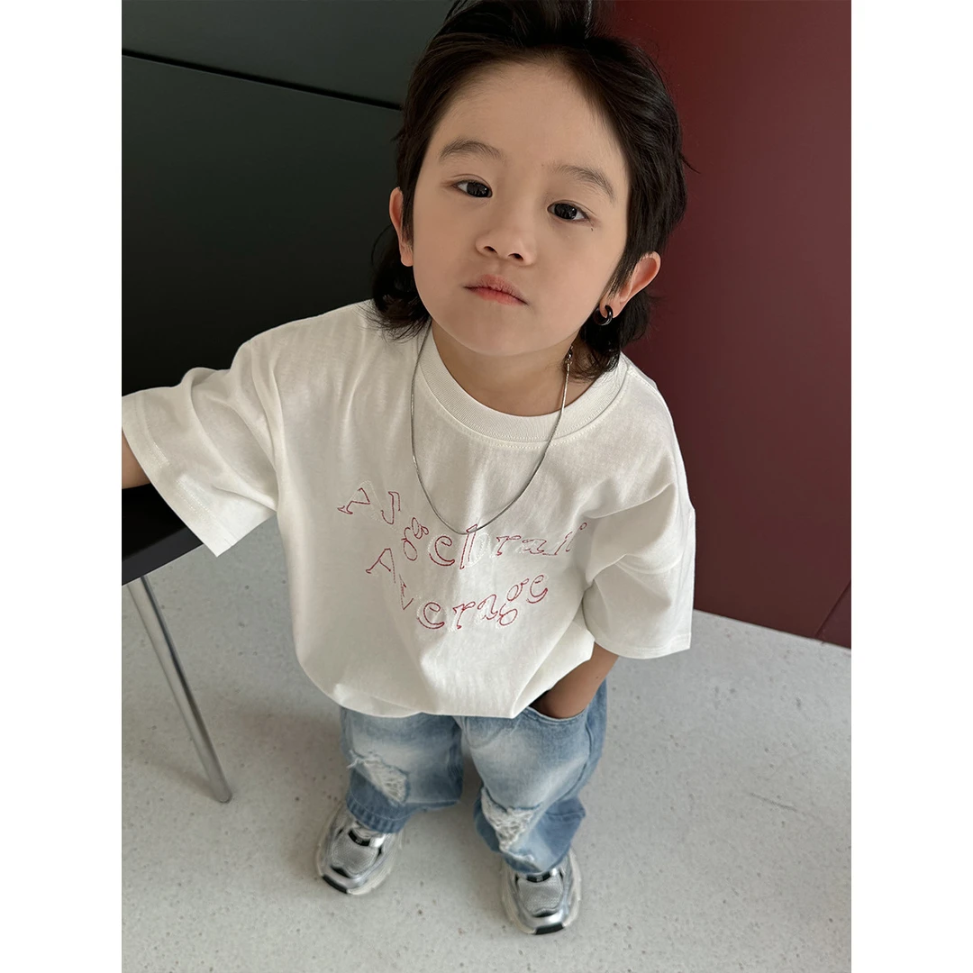 童装韩版男童2025夏季新款春季短袖纯色字母潮范T恤百搭洋气宽松