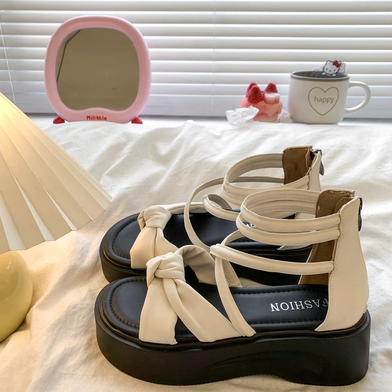 啄木鸟松糕厚底罗马凉鞋女款2025夏新款法式配裙子时尚百搭沙滩鞋