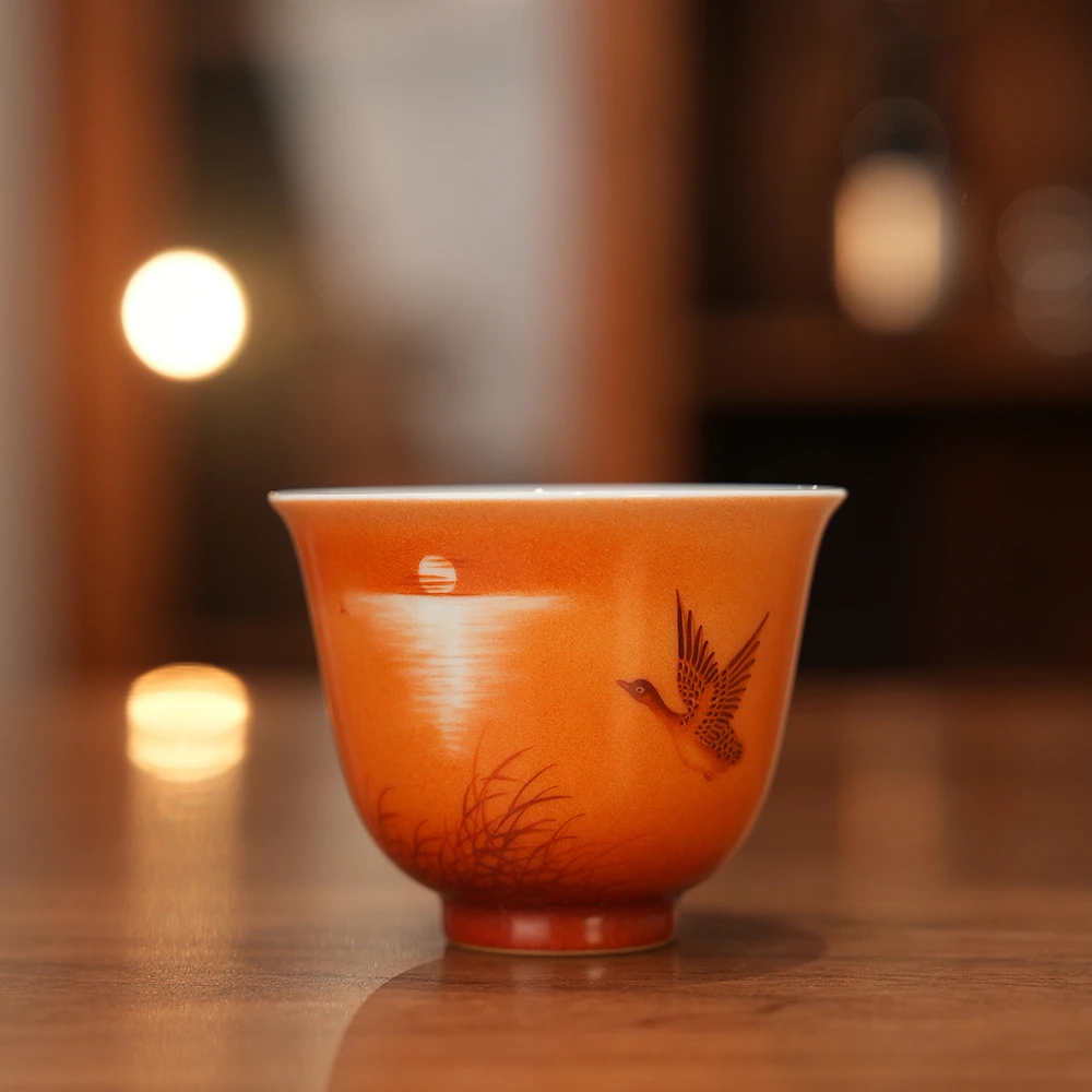 【央广非遗】团窑落霞孤鹜小杯 手绘主人杯全手工（ty146）