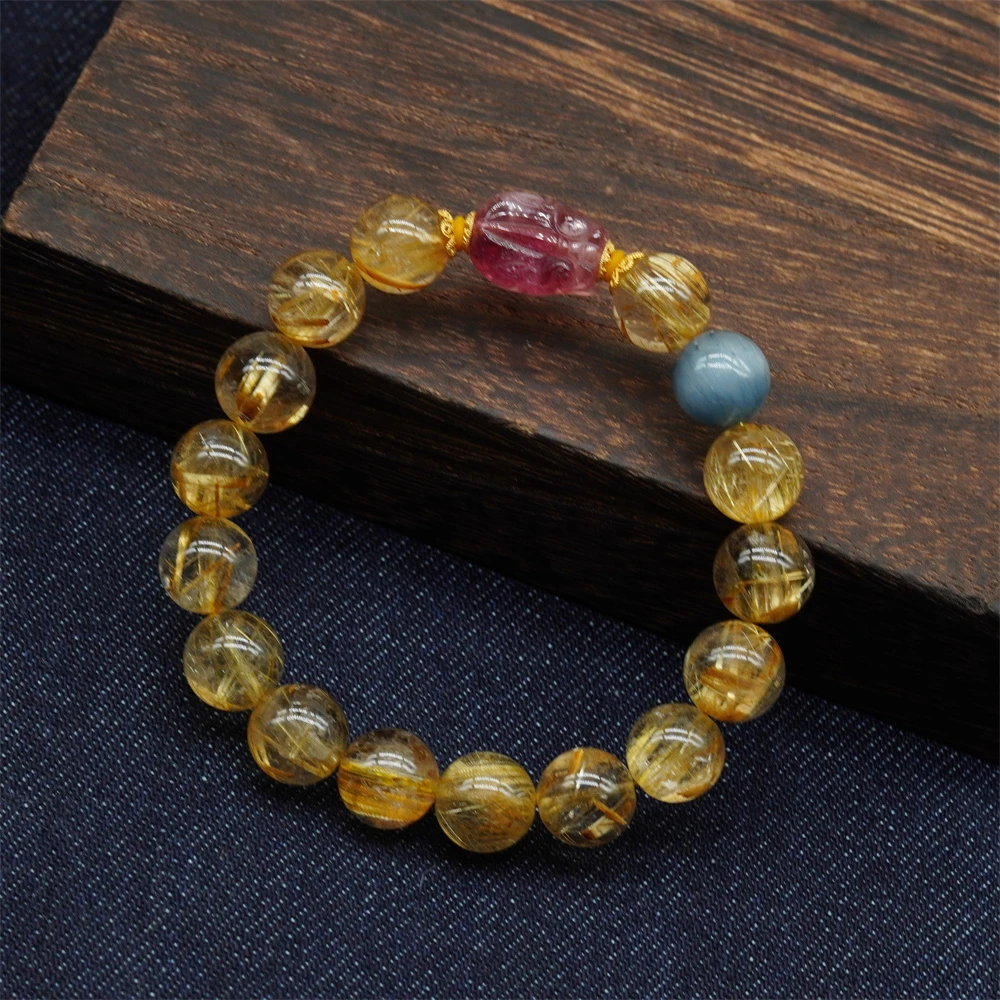 【糖心】  原创设计款配碧玺貔貅金发晶水晶手串（多样性发一）