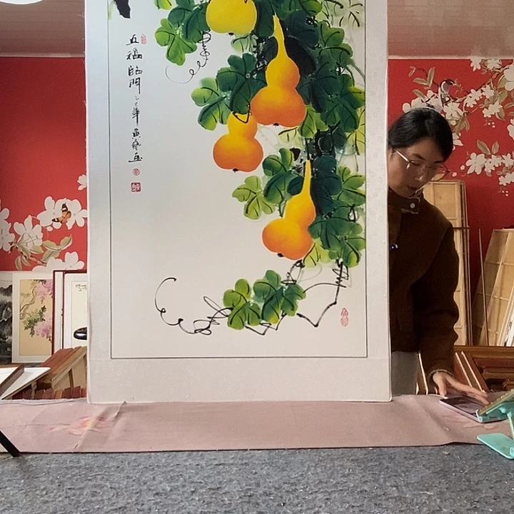 国画手写手绘带框包邮国画作品82✖️162