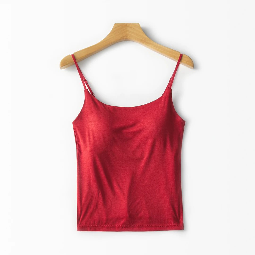 小轻松显瘦百搭带胸垫可调节细肩带吊带背心