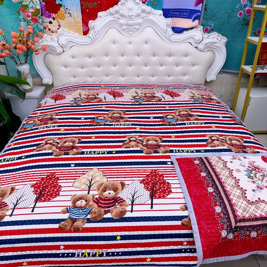 （条纹熊）AB双面花型四季床盖三层夹棉加厚榻榻米床单炕盖防滑