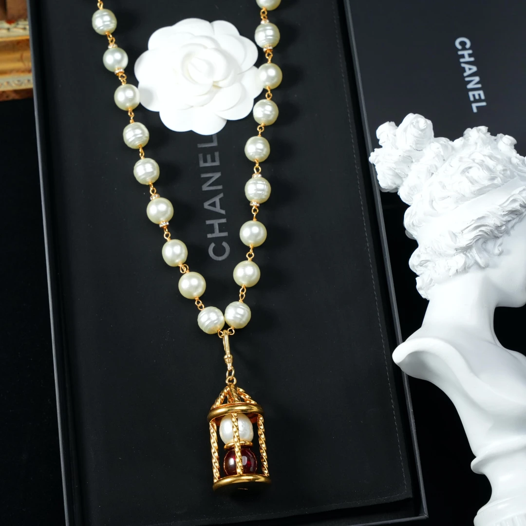 95新 Chanel/香奈儿 柚礼中古/香奈儿红琉璃鸟笼珍珠项链LE505043