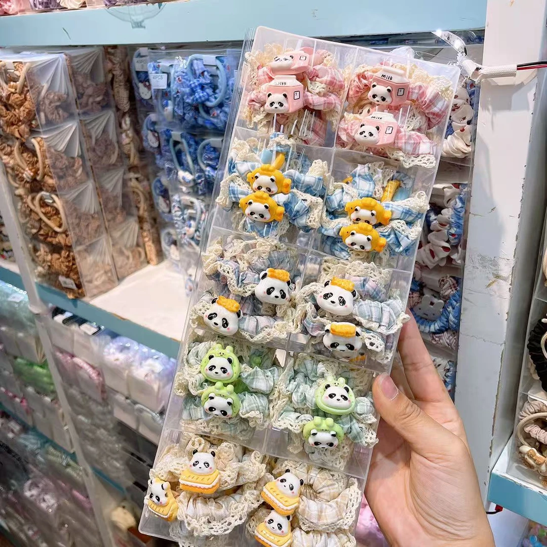 A-9966（满10米飞）d 5个可爱熊猫花边肠圈儿童马尾丸子头   发圈