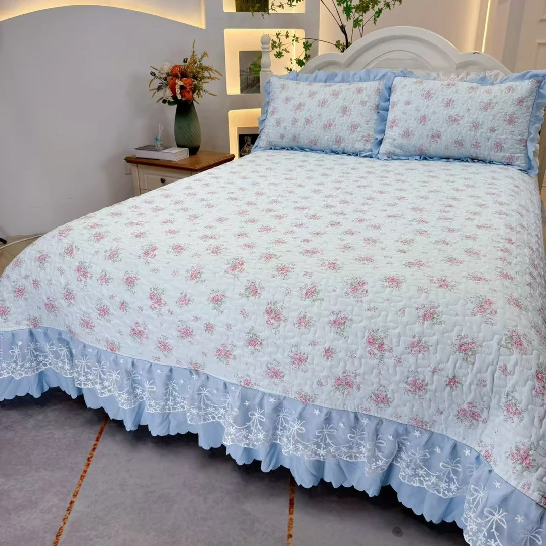 ◇春夏新品【半夏】A类四季床盖针织棉双层纱蕾丝床裙单床盖床品J