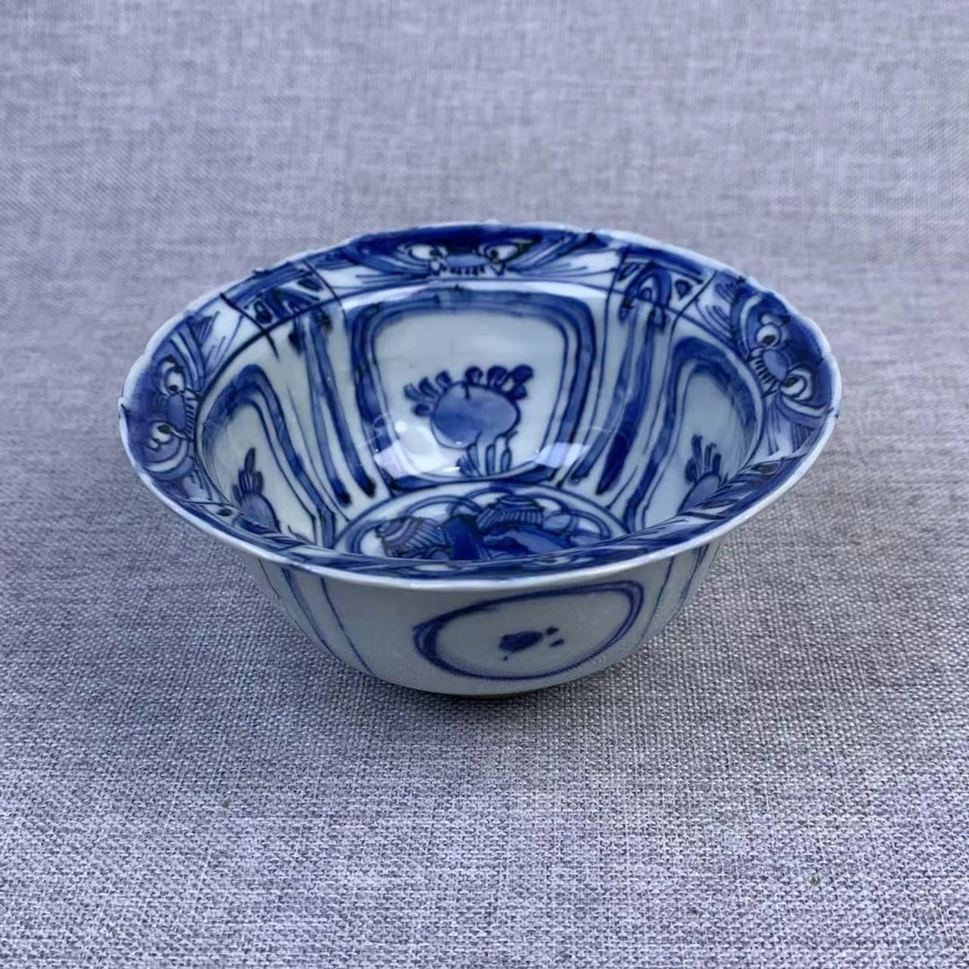 明代青花花卉杯古瓷器真品国营镇江市文物商店库出5028318