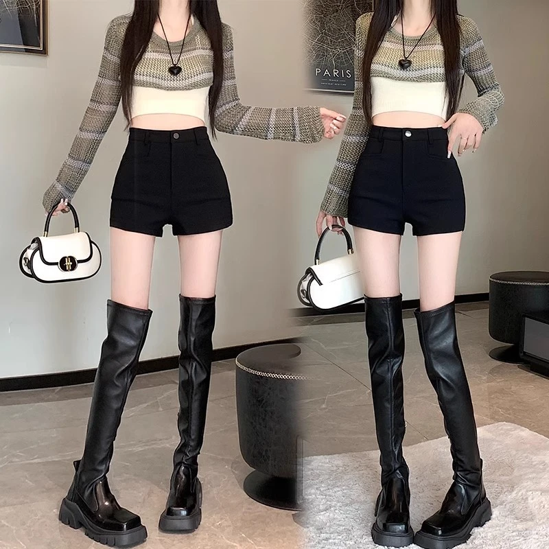 黑色秋冬西装新款夏季洋气高腰打底轻薄牛仔裤辣妹短裤修身显瘦