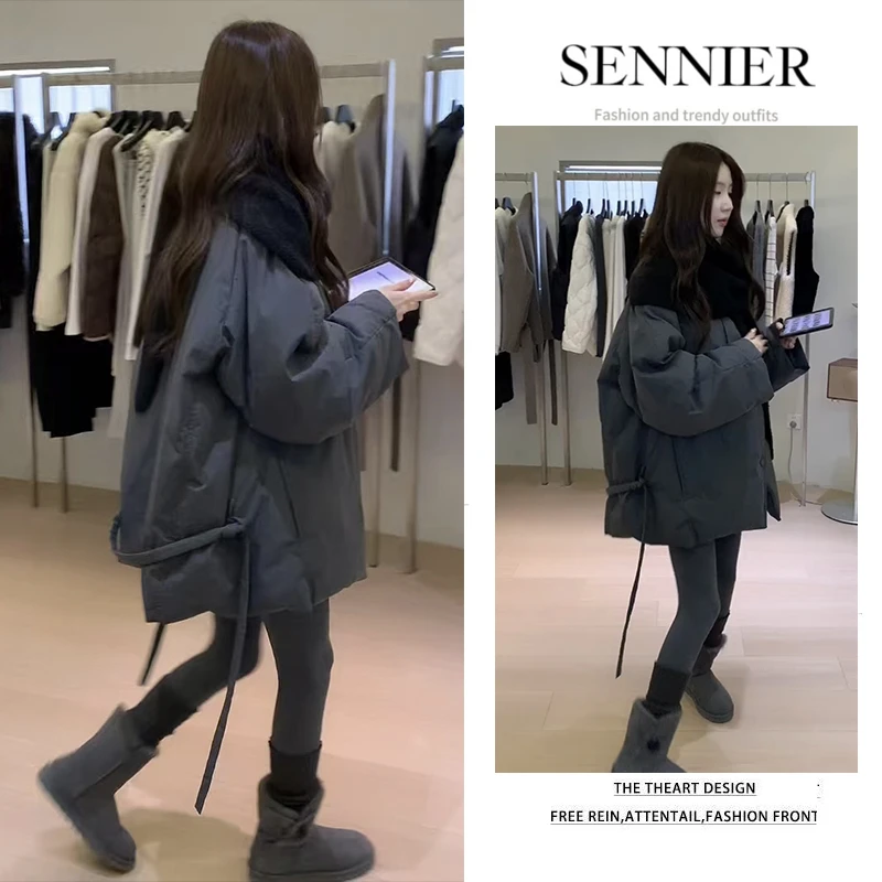 秋冬穿搭2025新款百搭披肩洋气宽松长袖棉服外套显瘦裤子三件套装