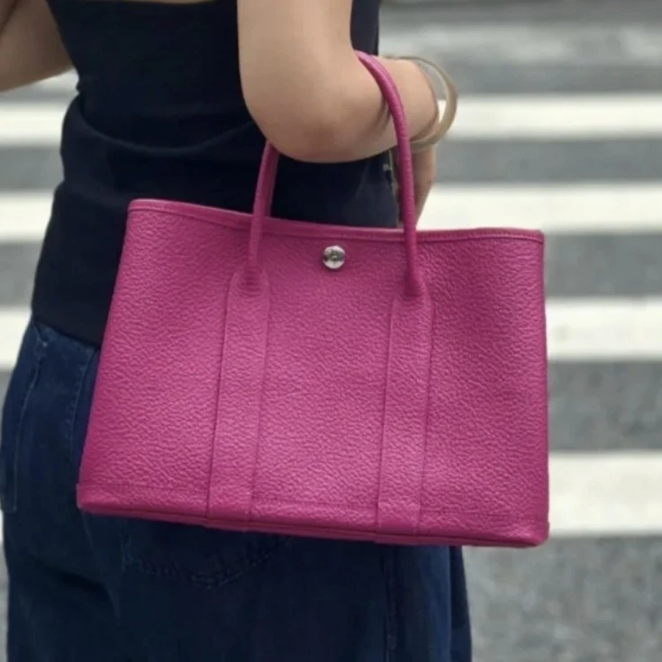 99新 Hermes/爱马仕 花园36玫瑰紫银扣tc皮p手提包8162021