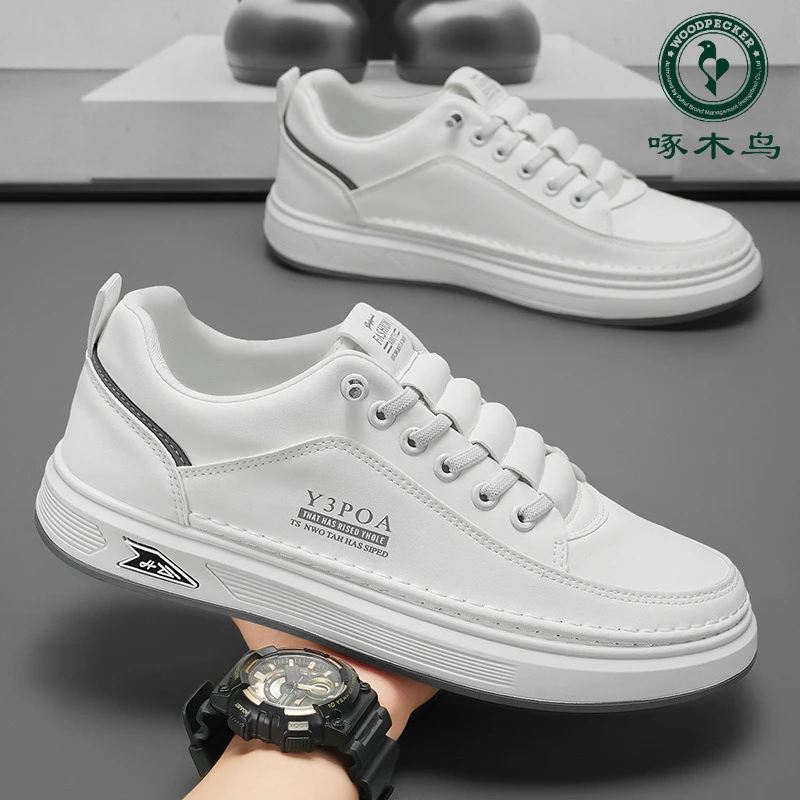 啄木鸟2025春季男鞋新款透气小白鞋子男潮流百搭一脚蹬运动休闲板