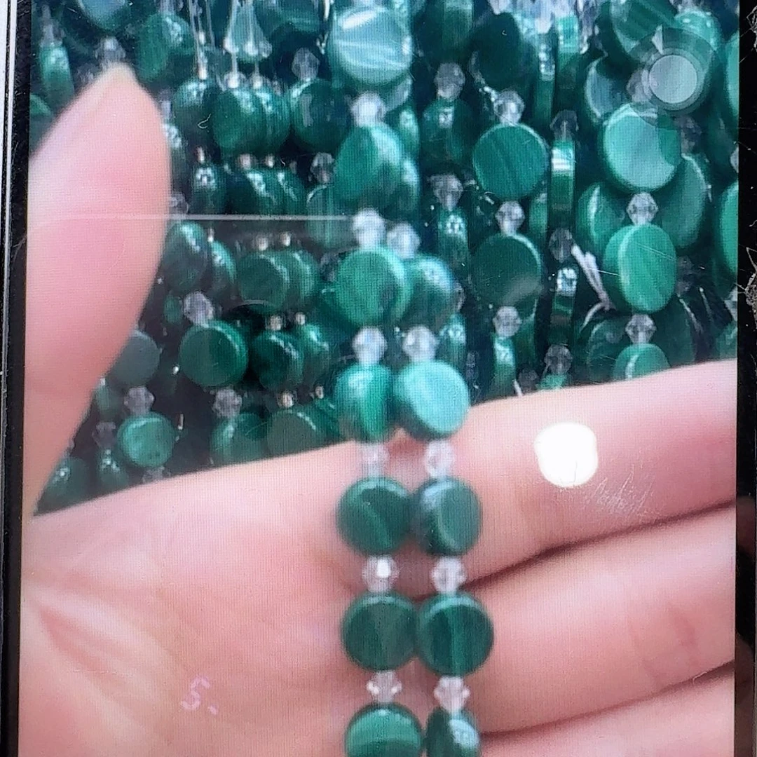 未镶嵌玛瑙/玉髓珠宝半成品卡10孔雀石圆饼一条