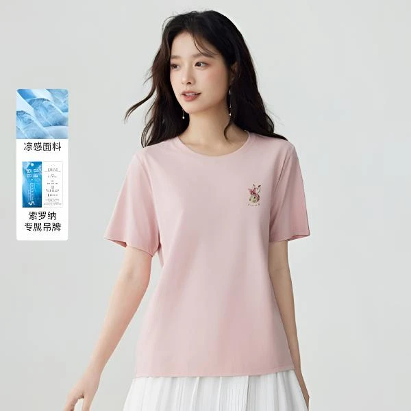 【欧若智性风】茵曼春季时尚舒适绣花短袖白T恤女舒适圆领纯色上衣