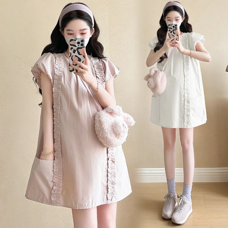 大码女装时尚洋气减龄夏装纯棉韩版连衣裙减龄法式小个子连衣裙