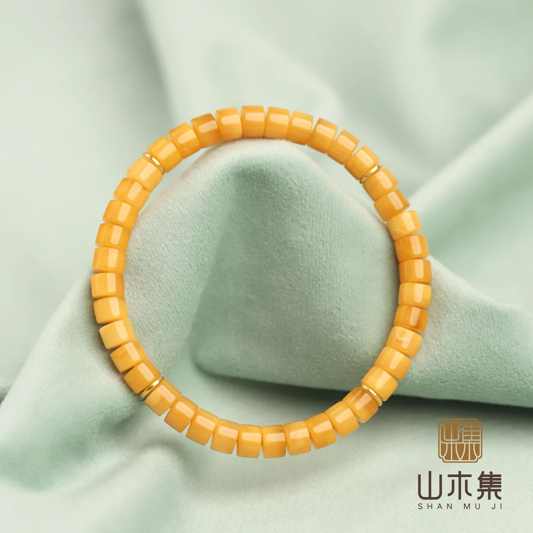 【霞光】（18K金）老蜡药片珠0.4*0.6单圈手串￥￥【山木集】（多样性）