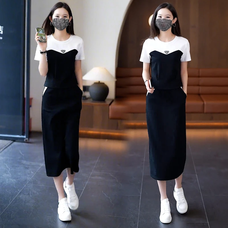 高含棉休闲运动服套装裙女2025夏季新款小个子短袖半身裙两件套潮
