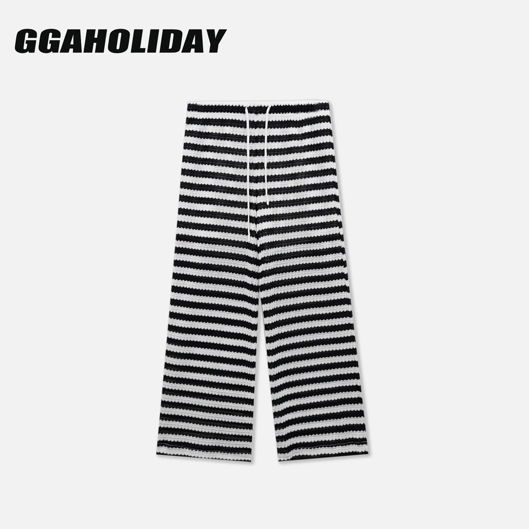 GGAHOLIDAY新款百搭复古宽松垂感时尚条纹休闲直筒长裤-153019