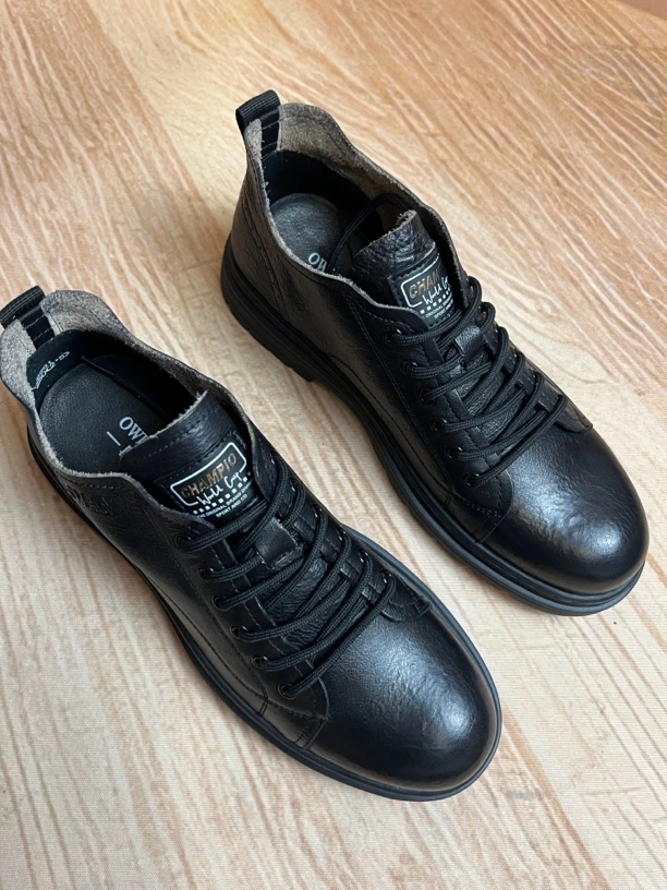 休闲拉绳黑色皮鞋