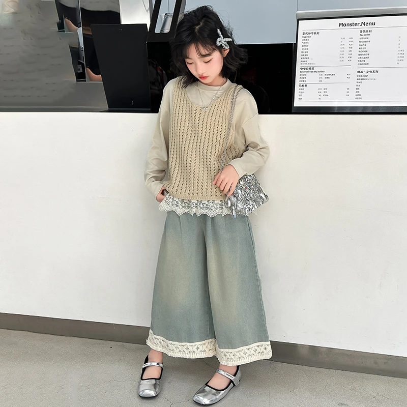 女大童高级感套装2025春秋新款儿童洋气休闲衣服女童美拉德三件套