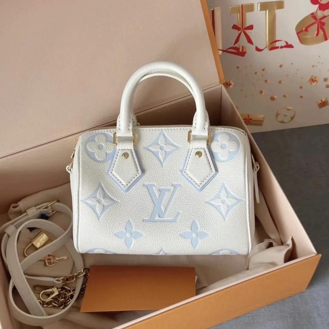 99新 LouisVuitton/路易威登 0334 白蓝speedy20单肩包芯片款
