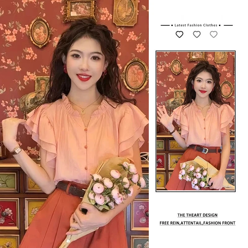 【浅浅专属】小飞袖衬衫女夏款衬衣2025年新款法式气质显瘦复古短裙