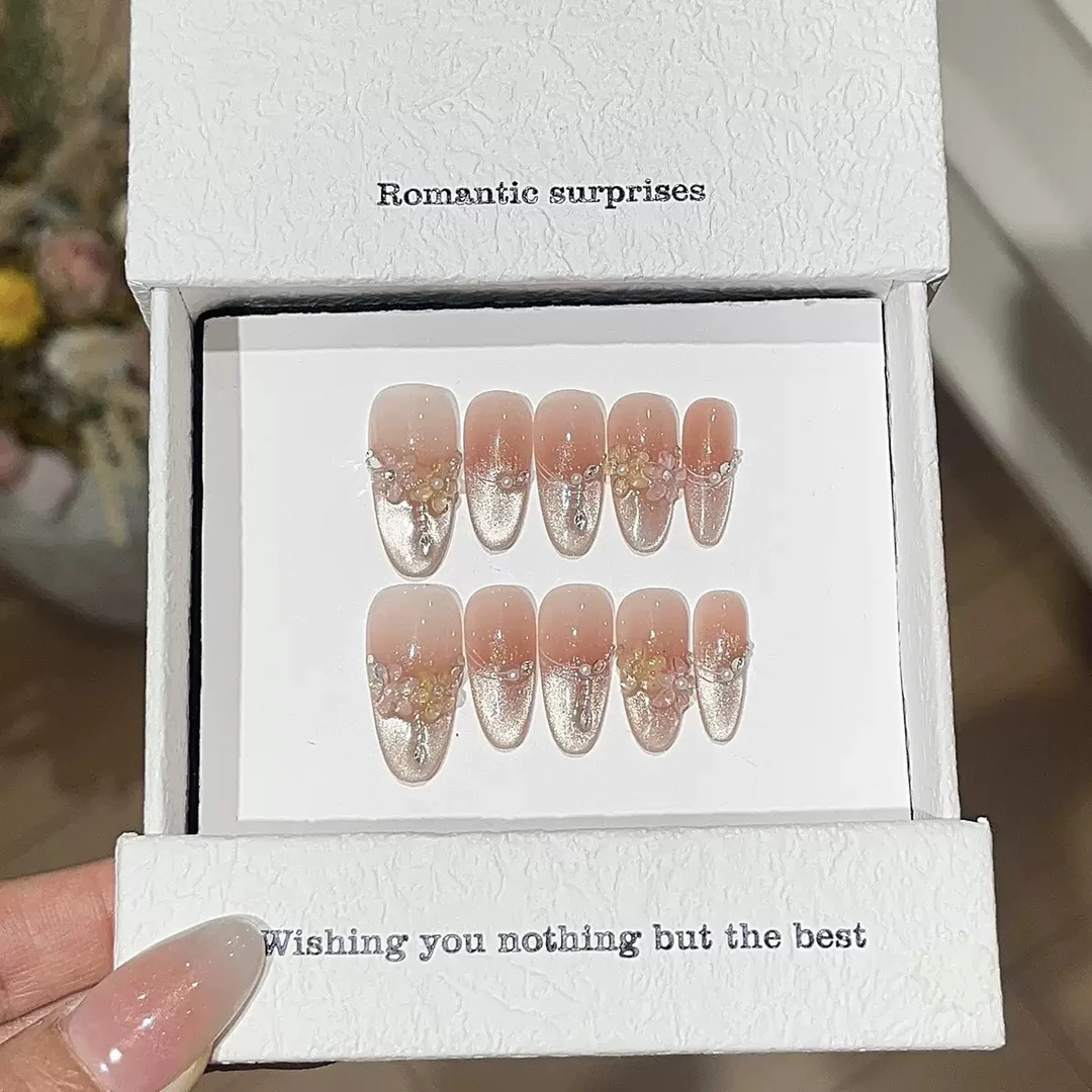 纯手工穿戴甲猫眼梯形纯欲渐变法式甲片仙气灵动ins精致美甲百搭