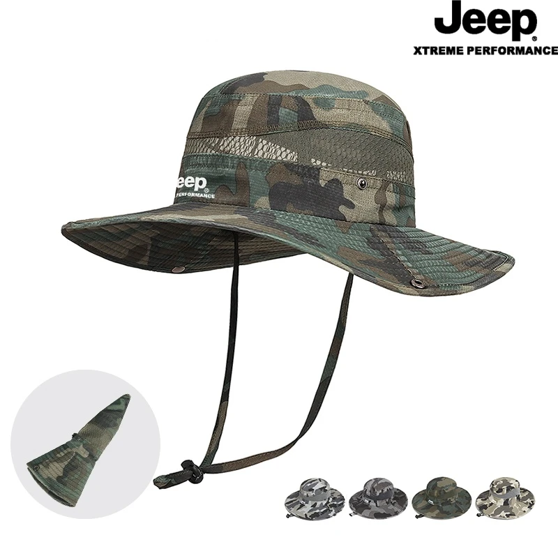 JEEP2025新款防晒帽大帽檐渔夫帽男夏季防晒遮阳帽防紫外线太阳帽