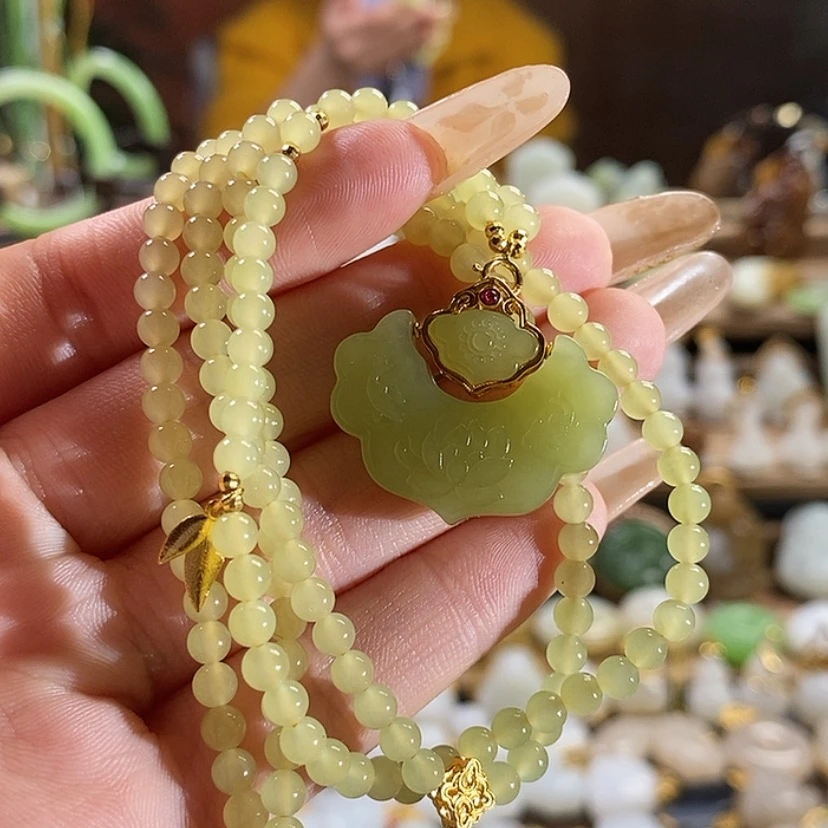 【闪购商品】和田玉吊坠项链一套18K金镶嵌