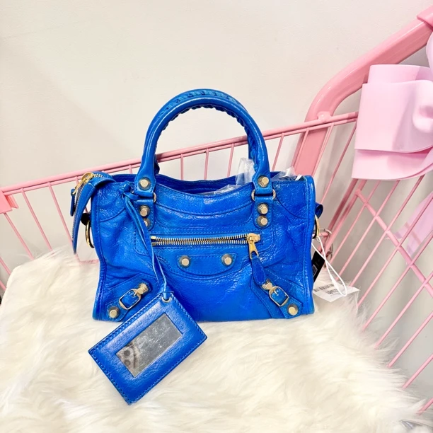 95新 Balenciaga/巴黎世家 蓝金小号机车包/jm