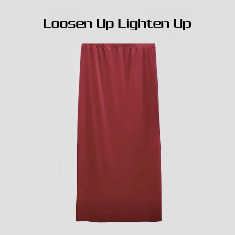 Loosen Up【本命红半裙】仿缎面垂感显瘦丝滑极简侧开衩松紧半身裙