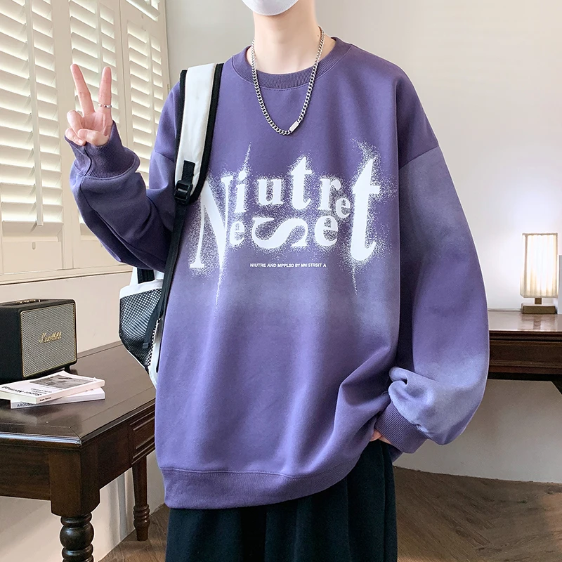 青少年春秋季港风圆领卫衣男2025新款高中初中学生潮流帅气打底衫