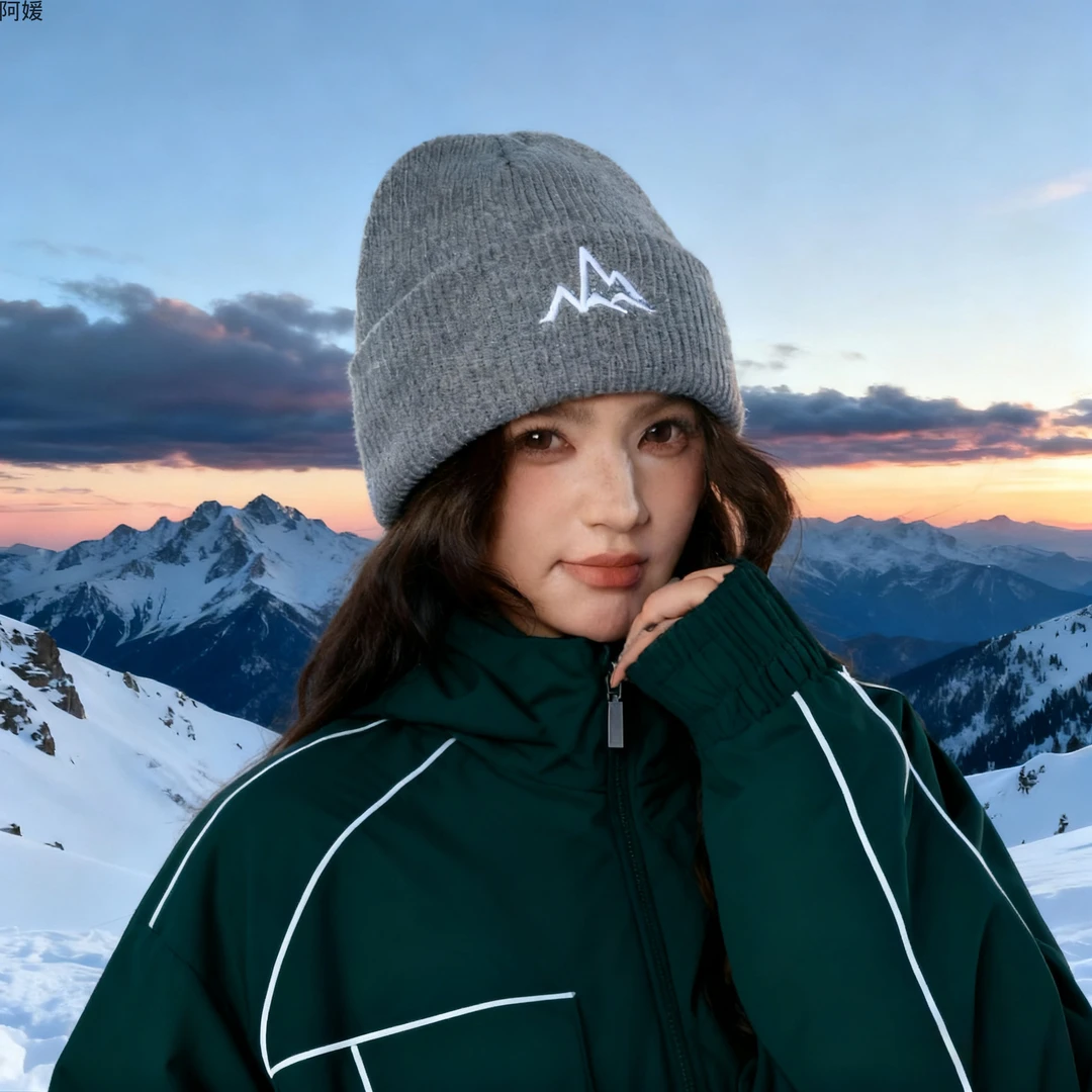 韩版山系时尚针织帽冬季男女骑车防风保暖毛线帽户山系印花针织帽