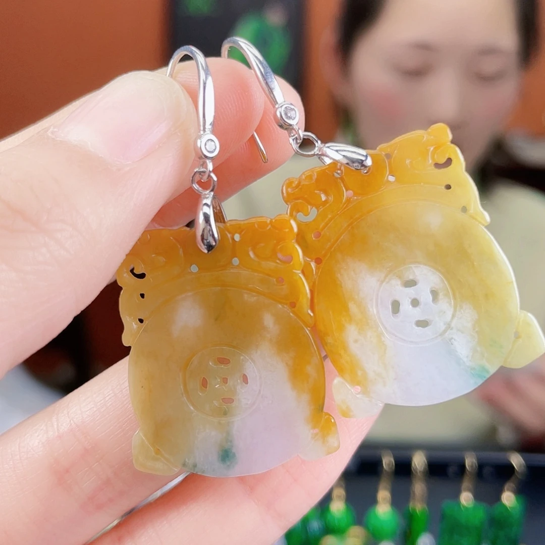 翡翠银S925镶嵌耳饰