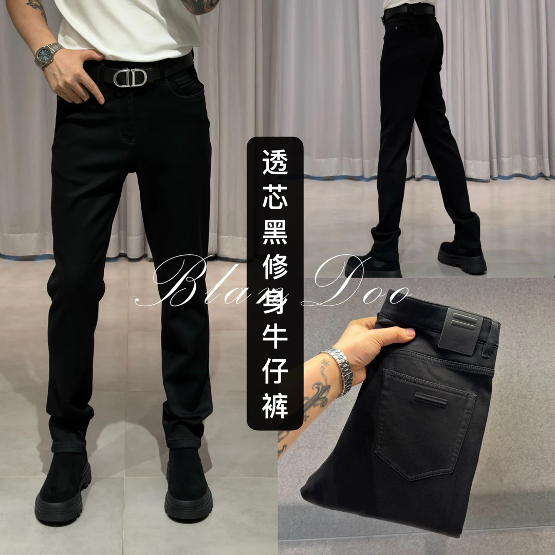 BLANDOO “纯黑净奢” 透芯黑百搭舒适弹力修身牛仔裤8BD5122