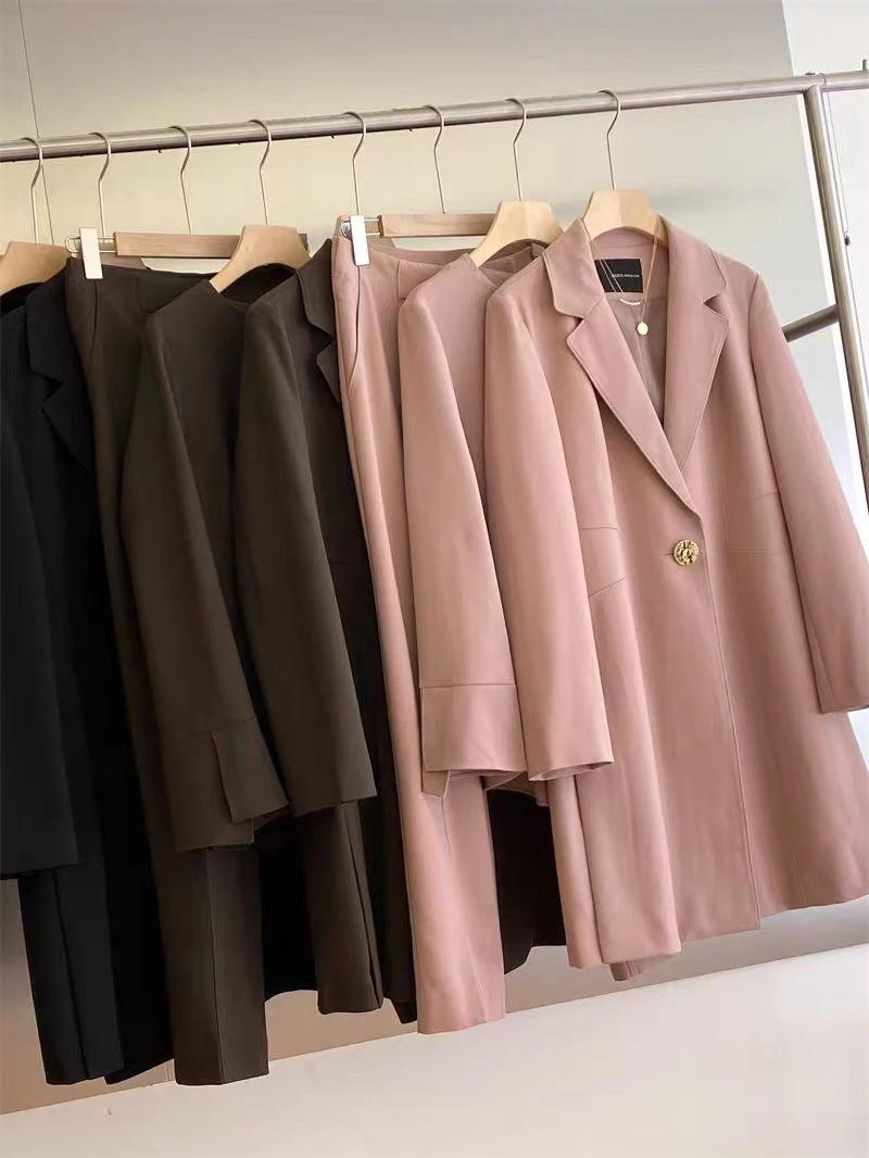 韩国单原单秋季女士西装外套内搭休闲长裤三件套套装女士