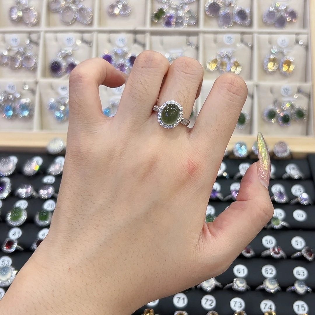 蛇纹石玉银S925镶嵌戒指