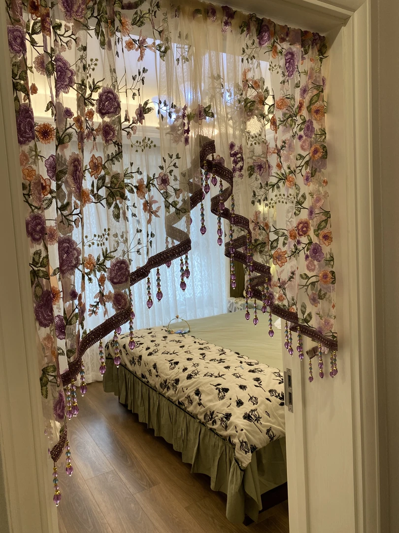 【送蝴蝶2只】轻奢高定紫韵长款免打孔安装隔断拱形门门帘纱帘蕾丝