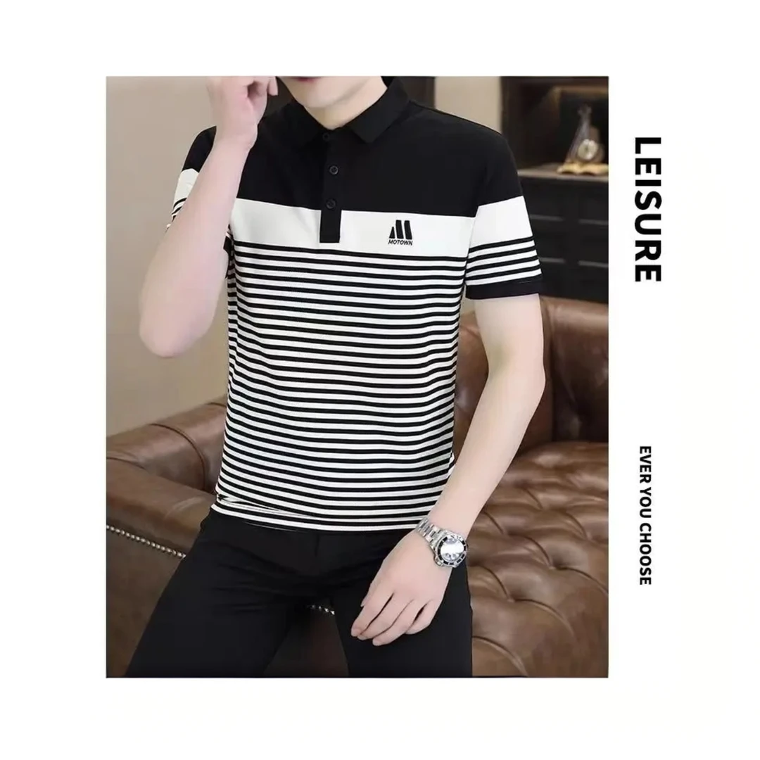 男士短袖潮流翻领POLO衫男款匹马棉轻奢带领T桖男舒适百搭男