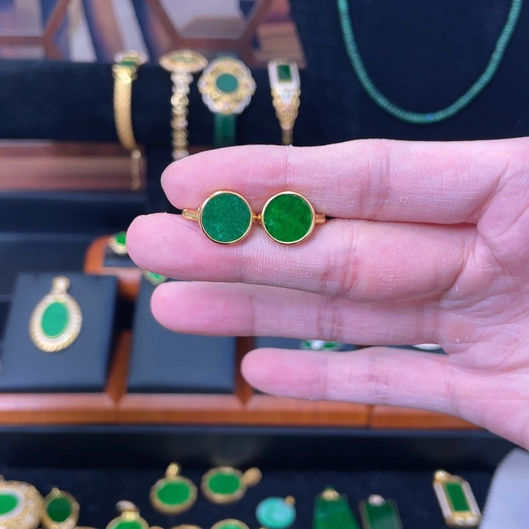 翡翠银S925镀金镶嵌耳饰