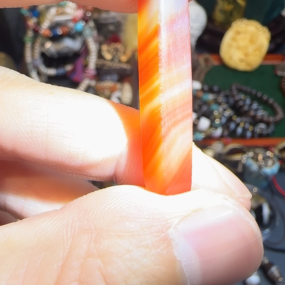 玛瑙/玉髓合金颈饰34x8.5多棱三文鱼缠丝玛瑙