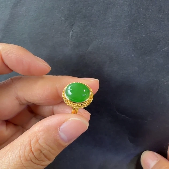 和田玉（碧玉）银S925镀金镶嵌戒指