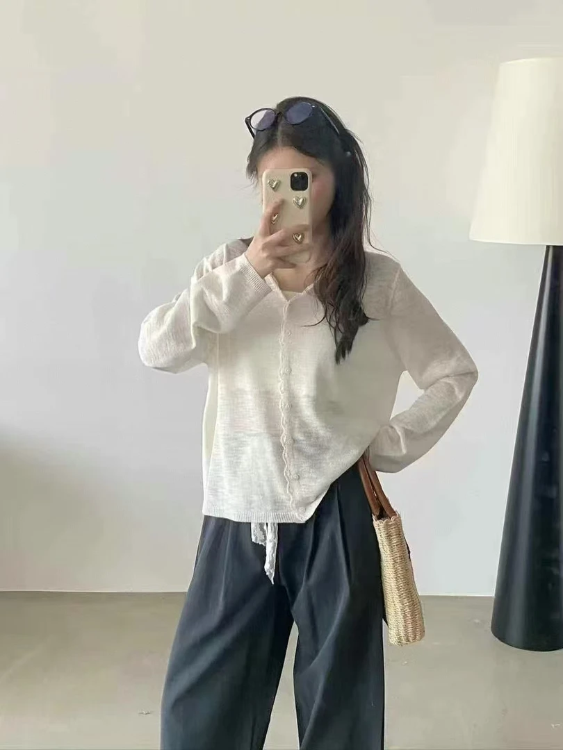 Datou 勾线花边针织开衫31695