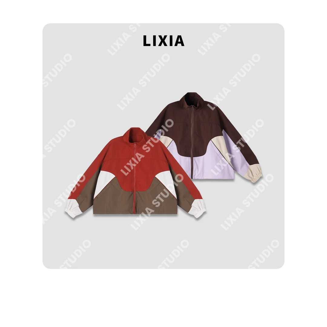 LIXIA【个性洋溢】时尚休闲个性撞色设计冲锋衣短外套-D7552