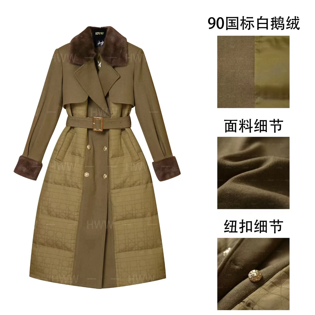 白鹅绒(袖子加白鹅绒)HWW新款英伦潮流时尚法式收腰羽绒服HZ003
