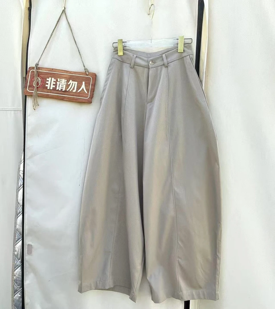 韩系ins慵懒感气球裤夏季简约压褶遮肚阔腿长裤女