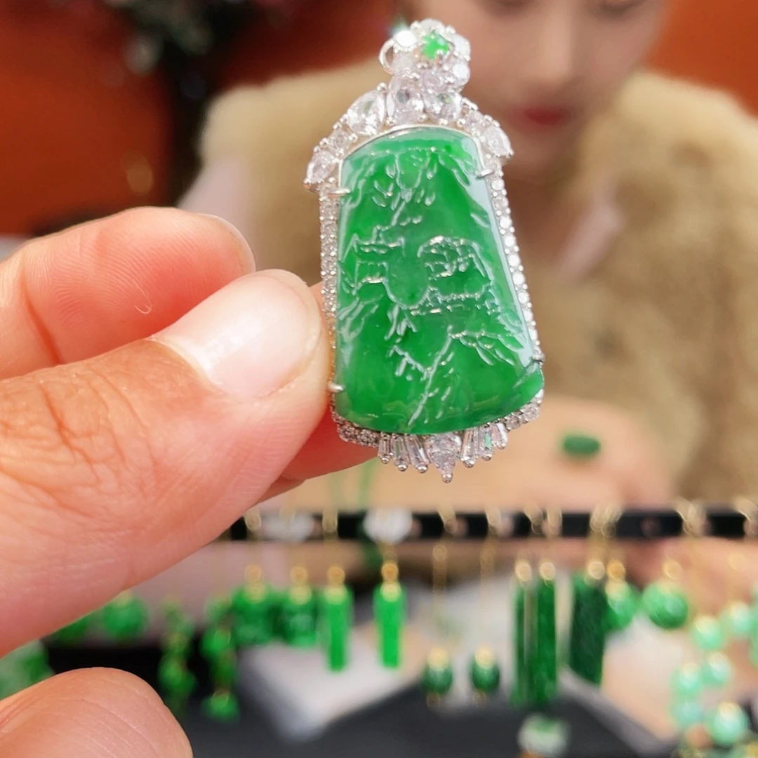 翡翠银S925镶嵌耳饰